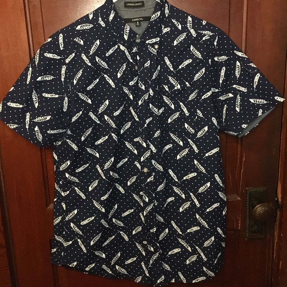 Carbon Button Down Feather Print Shirt